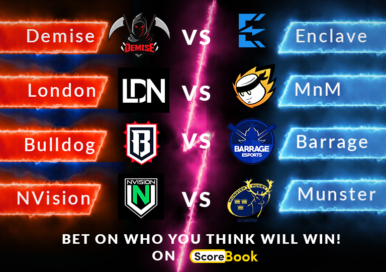 Bets are up!
Enclave VS Demise scorebook.live/home?Instaplay…
London VS MnM scorebook.live/home?Instaplay…
Bulldogs VS Barrage scorebook.live/home?Instaplay…
NVision VS Munster scorebook.live/home?Instaplay…