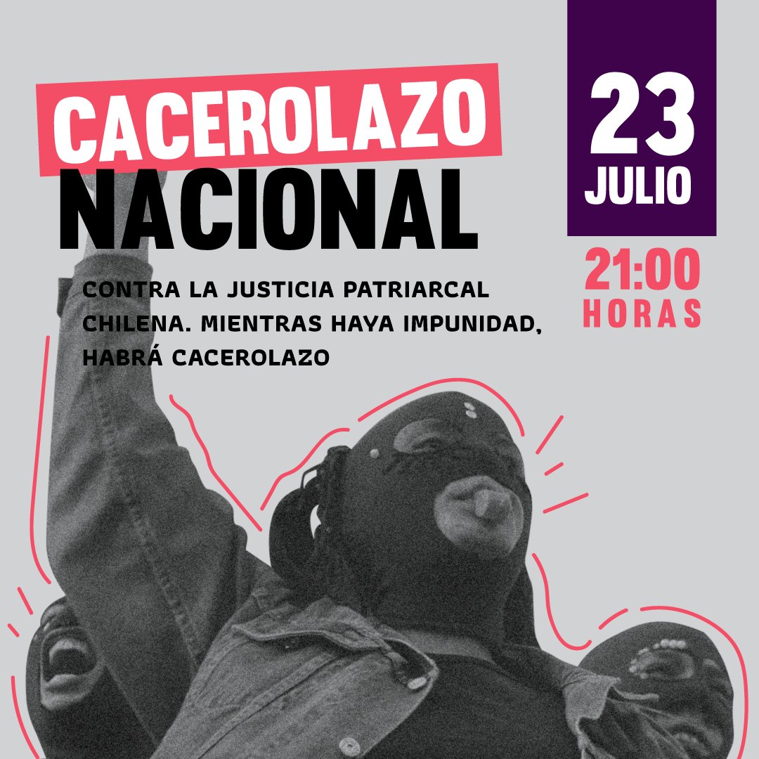 capucha_informa's tweet photo. CACEROLAZO NACIONAL
Hoy a las 21:00 horas Cacerolazo en todos los territorios contra la justicia patriarcal chilena, mientras haya impunidad , habrá cacerolazo.
#JusticiaParaAntonia
#MartinPradenasViolador https://t.co/C4wL8DwOad
