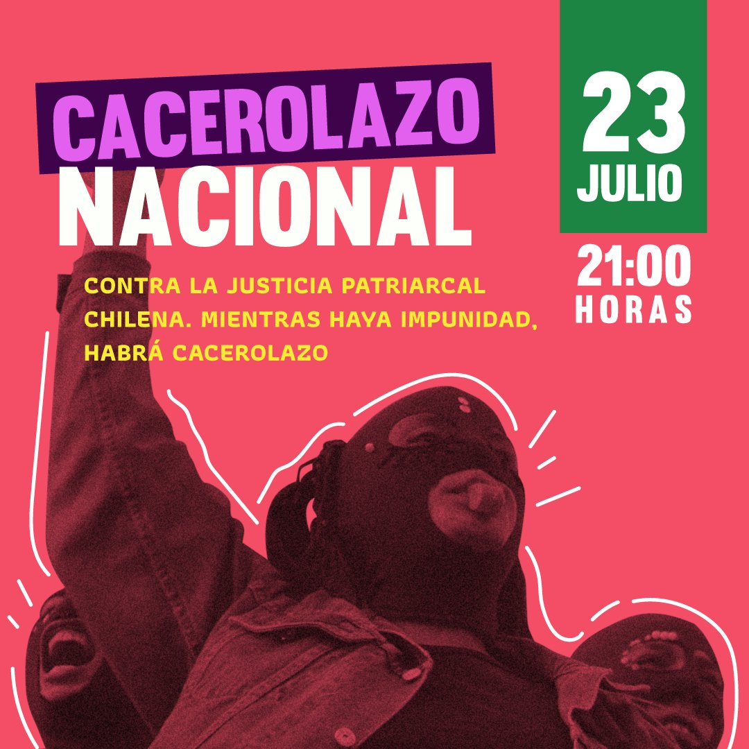 capucha_informa's tweet photo. CACEROLAZO NACIONAL
Hoy a las 21:00 horas Cacerolazo en todos los territorios contra la justicia patriarcal chilena, mientras haya impunidad , habrá cacerolazo.
#JusticiaParaAntonia
#MartinPradenasViolador https://t.co/C4wL8DwOad