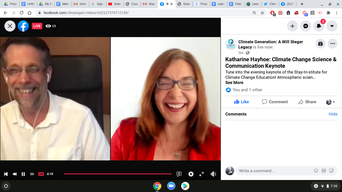 SpencerChem's tweet photo. @KHayhoe is at my house! @ClimateGenOrg #StayInstitute https://t.co/4Kl6Pv0Ji4