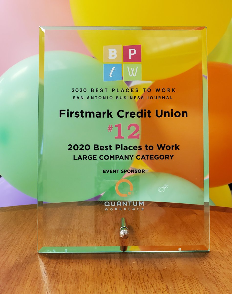 FirstmarkCU's tweet photo. We did it! We are proud to announce that Firstmark is one of the San Antonio Business Journal's 2020 Best Places to Work! #BestPlacesToWork #FirstmarkCU #Firstmark #CreditUnion #WeDidIt #Teamwork #SABJ #SanAntonio https://t.co/k9SXg9ygrl