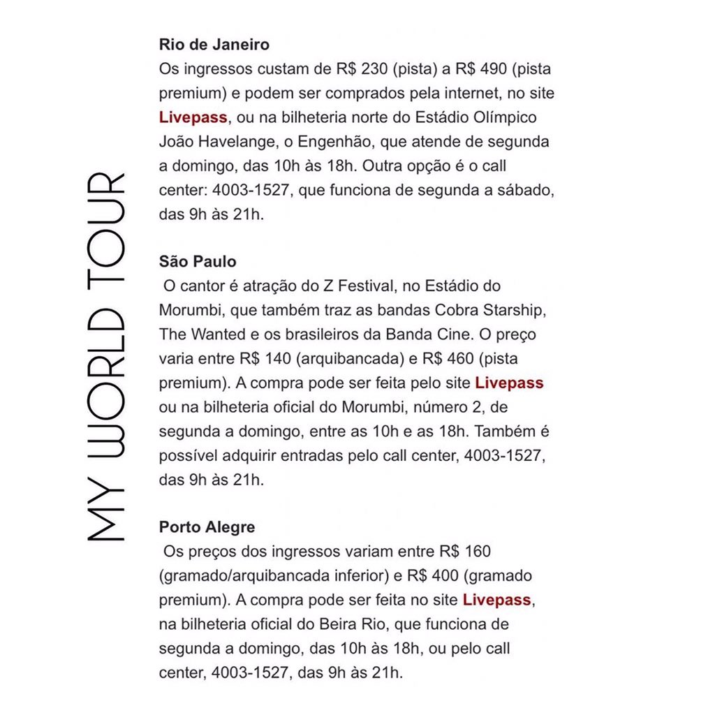 biebernovidade's tweet photo. O pessoal do Justin Bieber Support no Instagram fez uma publicação mostrando os valores das turnês anteriores do Justin no Brasil, decidimos postar aqui pra vocês já preparem o bolso pra “Justin Bieber World Tour”. https://t.co/z17TkRc9lX