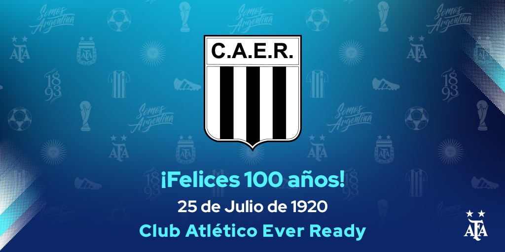 #FelizCumple La Asociación del Fútbol Argentino saluda al Club Ever Ready (<a href="/caer1920/">Club A. Ever Ready</a>) en un nuevo aniversario de su fundación. ¡Felicidades! 🎊🎉