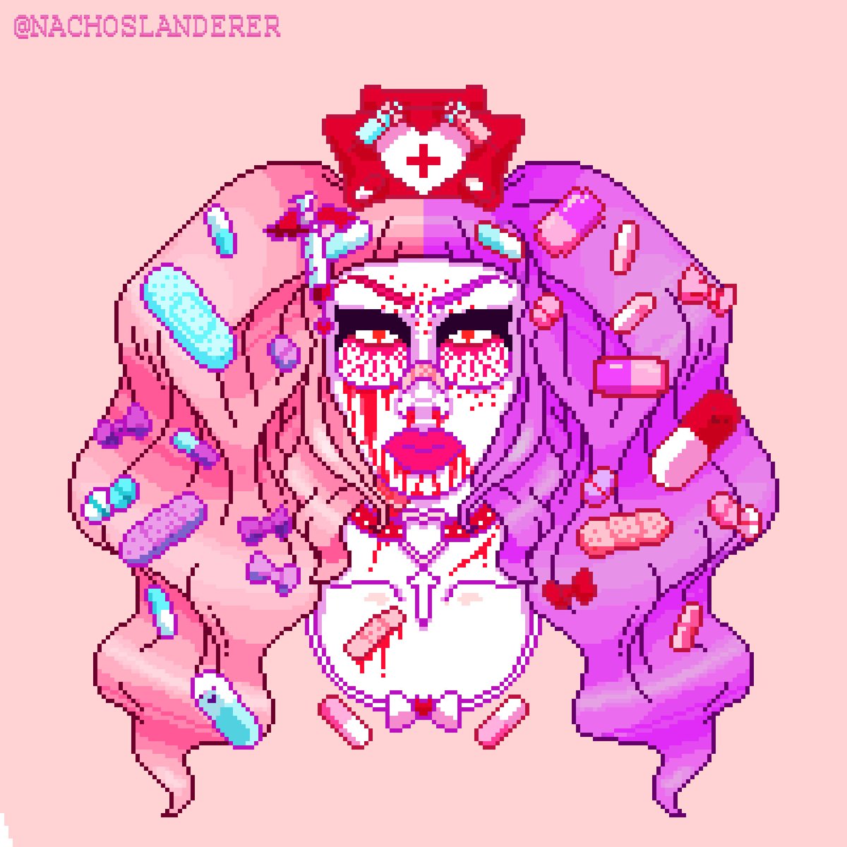 nachoslanderer's tweet photo. The nurse will see you now 🩸Revisited some of my old fan art and made some pixel art. Always one of my favourite @erikaklash looks 💉
#erikaklash #erikaklashfanart #dragula #drag #horror #pastel #pastelgore #bouletbrothersdragula #animequeen #pixelart #monsterdrag https://t.co/4XSU90F64a