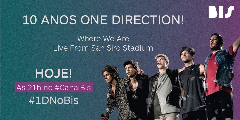 conexaopopsite's tweet photo. COMEÇOU! A One Direction vai invadir o canal BIS (@CanalBis) com o show da “Where We Are Tour” Estão preparados para chorar e cantar muito?! #1DNoBis #10YearsOf1D https://t.co/3wJKDeulid