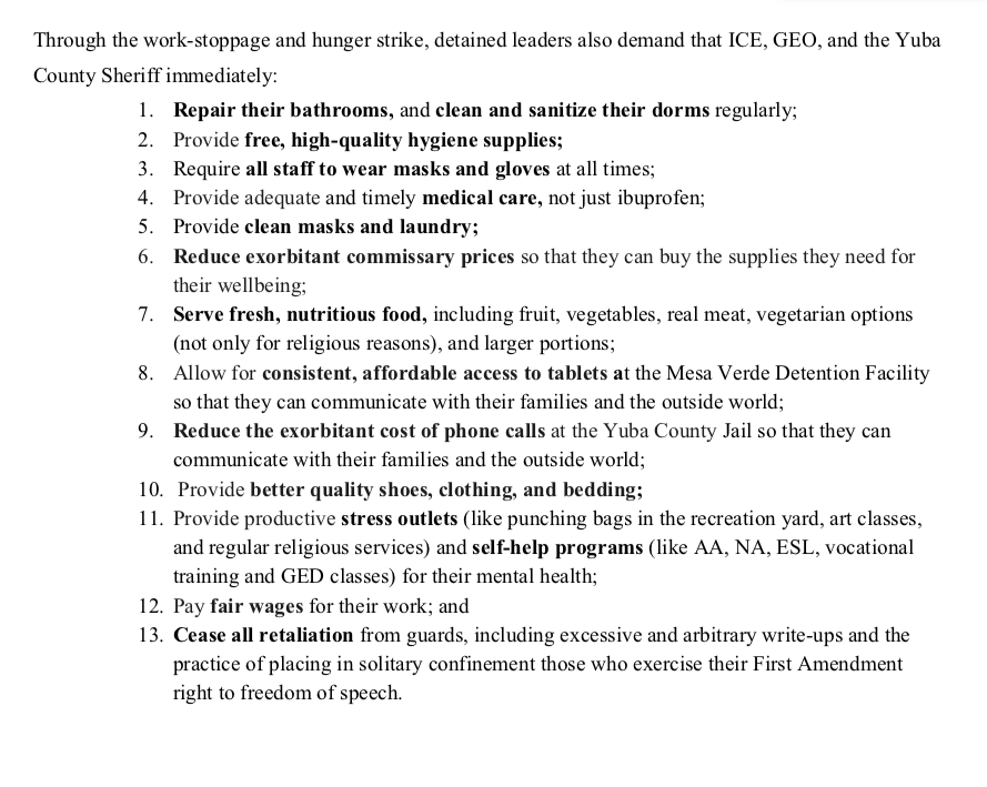 They also issued the following demands to  @ICEgov,  @geogroup, and the Yuba County Sheriff's Department:6/End