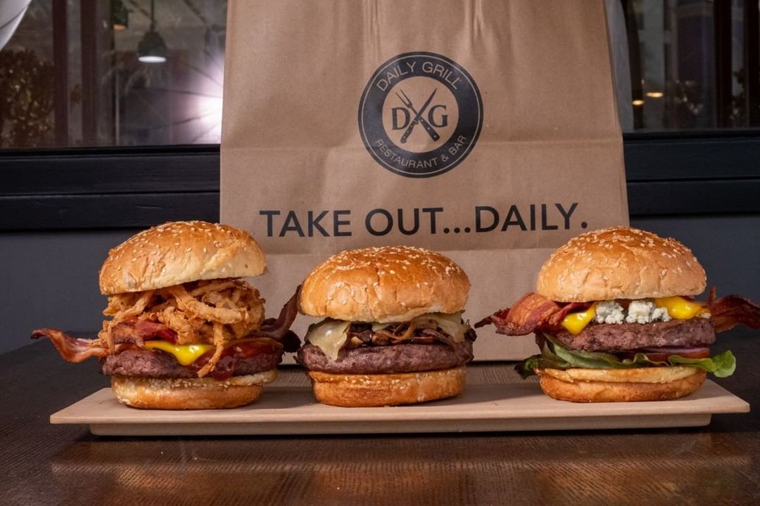 VisitBurbankUSA's tweet photo. Which one are you ordering this weekend? 🍔  Enjoy takeout or delivery from @DailyGrill in Los Angeles Marriott Burbank Airport. Open from 6:30am-9pm daily. #bsupportive https://t.co/lQAjBqfpMN