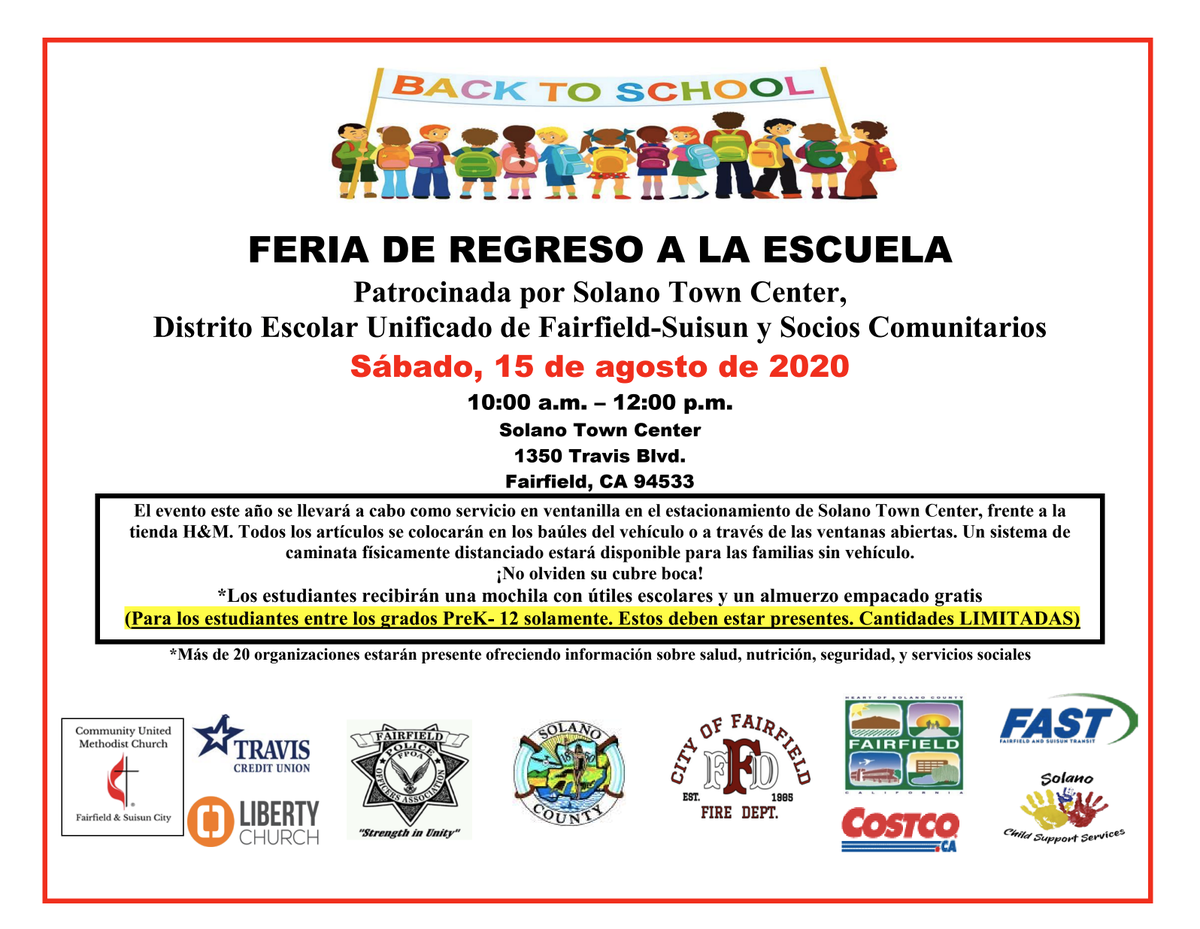 The Back to School Resource Fair is coming on August 15th, English and Spanish flyers linked below! ow.ly/Lvt250AGICT