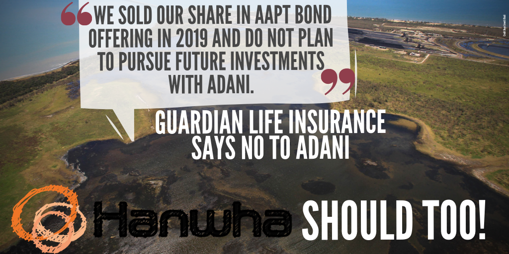 market_forces's tweet photo. We think that Hanwha (@koreastock) should take note of Guardian Life Insurance’s commitment. Tell Hanwha to rule out further finance for Adani #coal: https://t.co/rrQa5ggLkn

#StopAdani (AAPT = Abbot Pt. coal port) https://t.co/SEFBmSJ3ZK