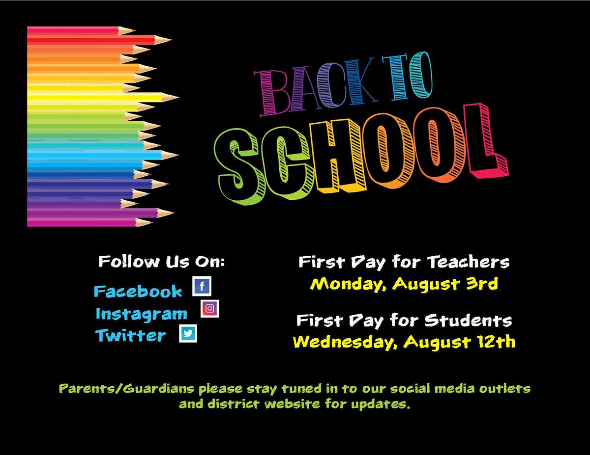 PanolaSchool's tweet photo. 🗣 Back to School Update!

Teachers will return on Monday, August 3rd and students will return on Wednesday, August 12th. 

Please continue to visit our website and follow our social media outlets for official updates and information. https://t.co/d2WaegtZX5