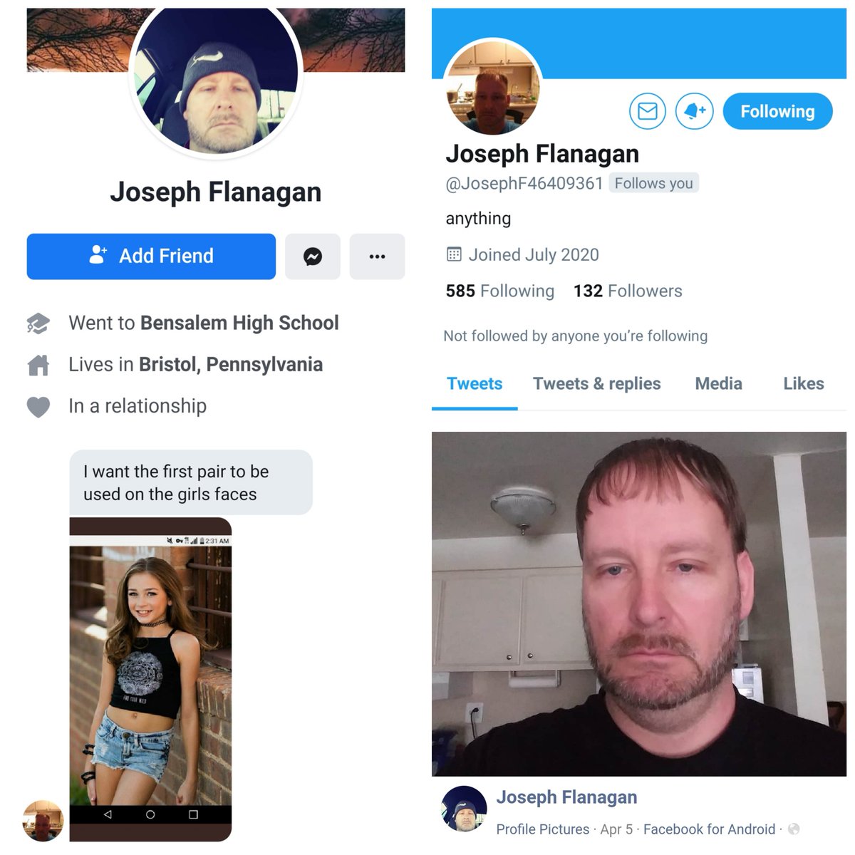 aurora_belize's tweet photo. @BristolTwpPD hey Bristol PD, this man is into using shoes to put on kids faces for his pleasure. Seems like something you should check out. https://t.co/6czIvj43gm