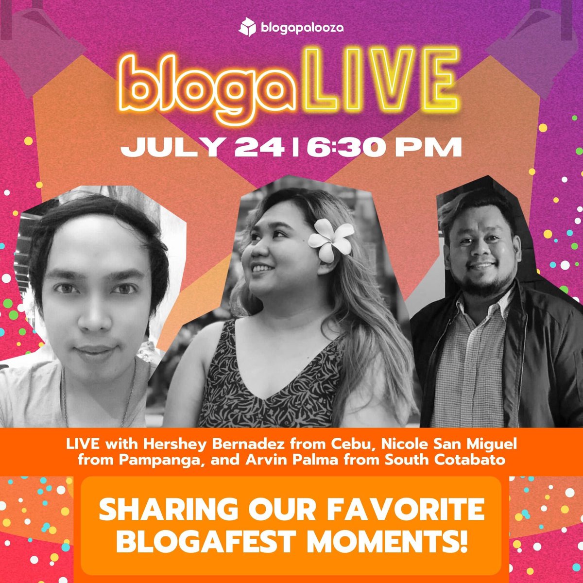 nicolesnmgl_'s tweet photo. Mamaya na po! Don’t miss our #BlogaLive later at 6:30 PM 🧡 We’ll be sharing our favorite #BlogaFest moments! @blogapalooza @AceGapuz See you! https://t.co/j4xmr8tZNx
