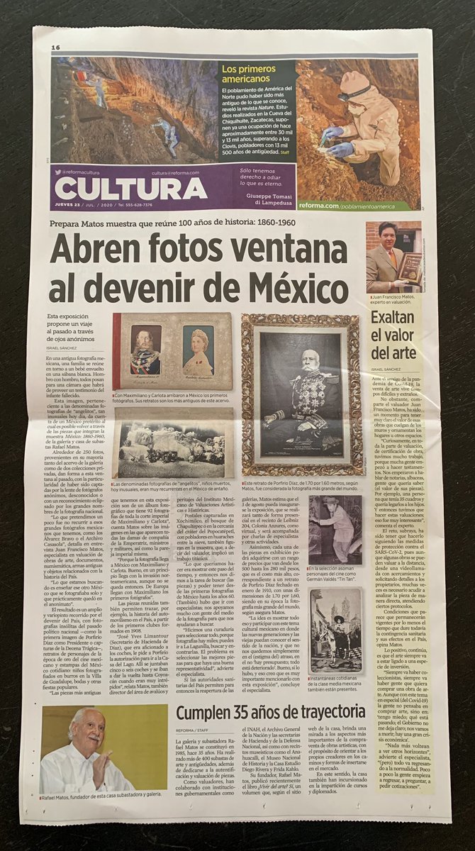 matosgaleria's tweet photo. El diario Reforma nos dedicó una página completa en cultura un honor que un diario de circulación nacional difunda nuestra trallectoria. Ya listos para abrir la exposición fotografía mexicana, tambiénun honor tener 35 años de difundir cultura y vivir de ello gracias @Reforma https://t.co/eWNqsmjK88