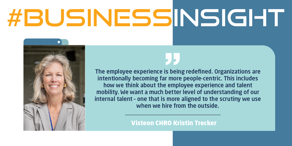 Visteon's tweet photo. How is the #employeeexperience being redefined? Visteon's CHRO @KristinTrecker1 gave this #businessinsight today via her #virtualpanel with @Workday and @APTOLOGY1. How do you see organizations becoming more people-centric?
.
.
.
#HR #talent #hiring #AI #technologyatwork https://t.co/ob7jKNyEyp