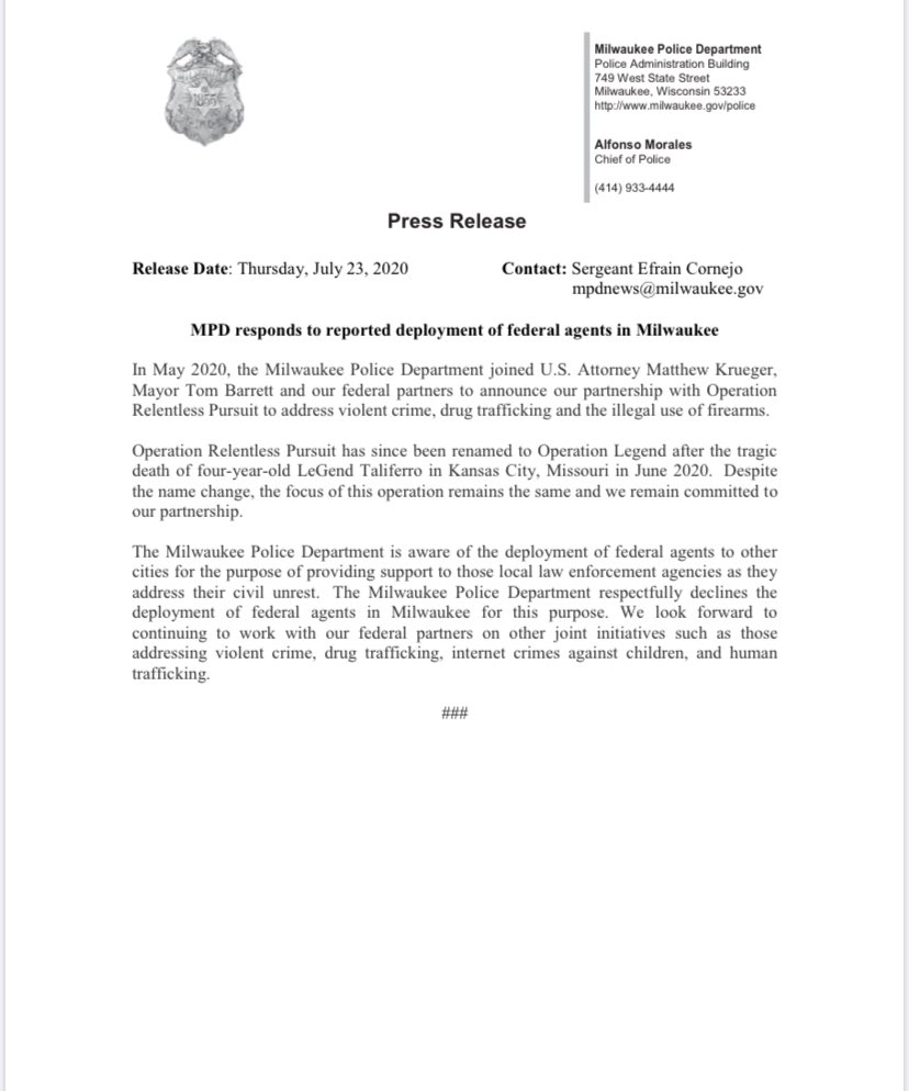 MPD responds to reported deployment of federal agents in Milwaukee