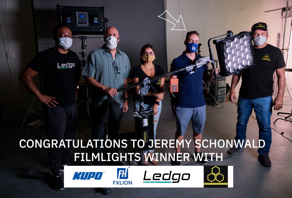 LEDGO_LED's tweet image. Thank you all for stopping by and congratulations Jeremy Schonwald,  our giveaway winner in partnership with Filmlights. Winning #MagicHueG160 160W #RGBWA panel. 26V battery kit from @fxlionbattery. #jrboomrollerstand by @kupogrip. 50° grid by Honeycrates. Over $4000 in gear!
