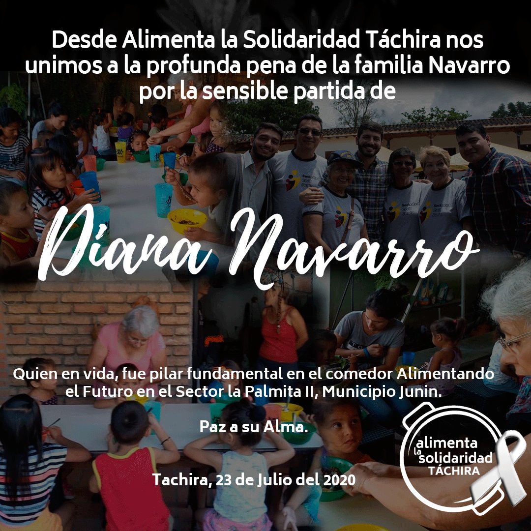 AlimentaTachira's tweet photo. Querida Diana siempre estarás en nuestros corazones.

Hoy te encuentras en el paraíso junto a Dios Padre.

Gracias por los momentos de Solidaridad que nos regalaste. 

 #AlimentaLaSolidaridad #23Jun #QEPD #Tachira #Venezuela https://t.co/MTwa27k1yh