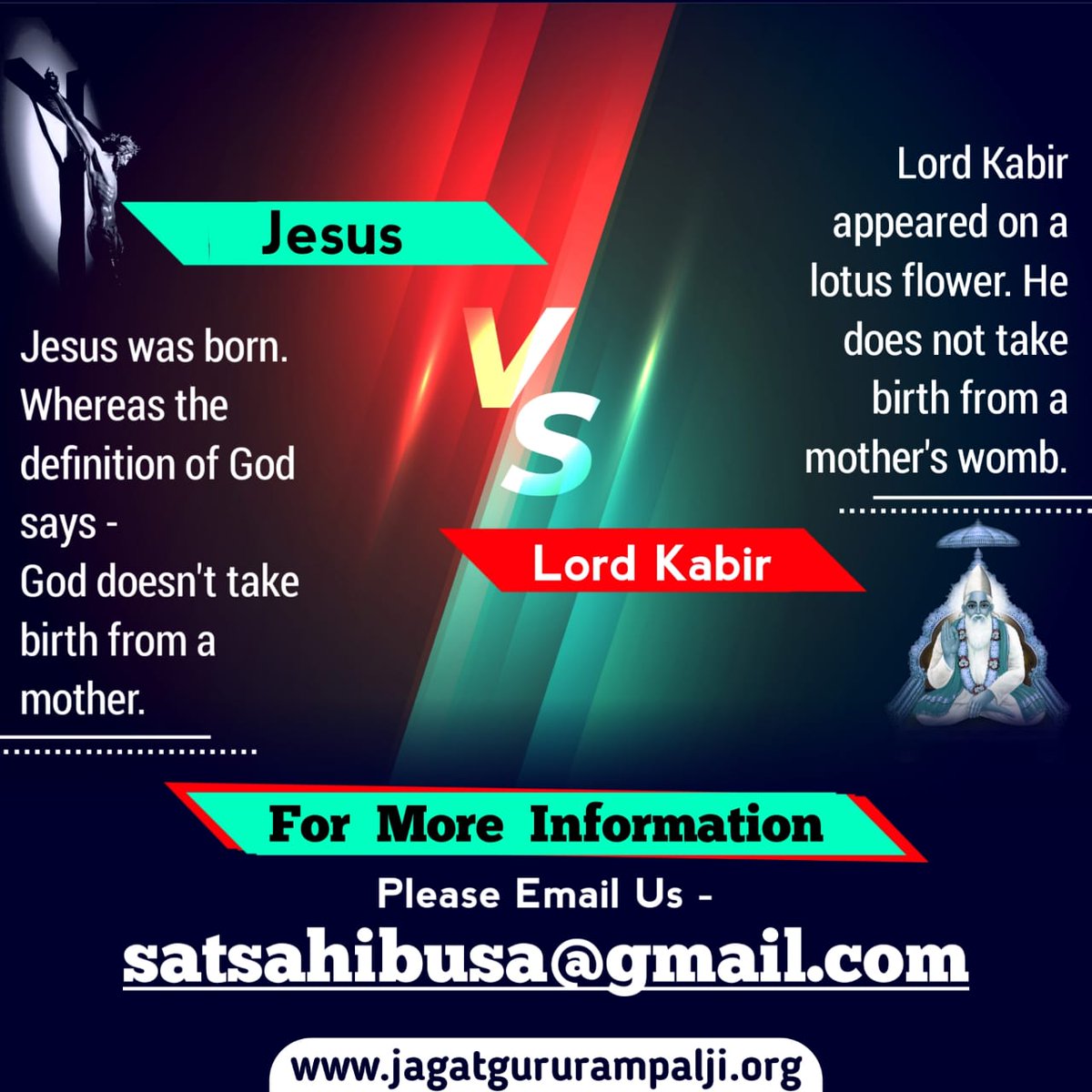 Preetmehta1313's tweet photo. #SaintRampalJi

Jesus was the son of God.
Lord Kabir is the eternal father of all souls. He never dies nor He takes birth from a mother.
God Kabir one is the worthy of being worshipped.
Stanton https://t.co/mITjzopxQo