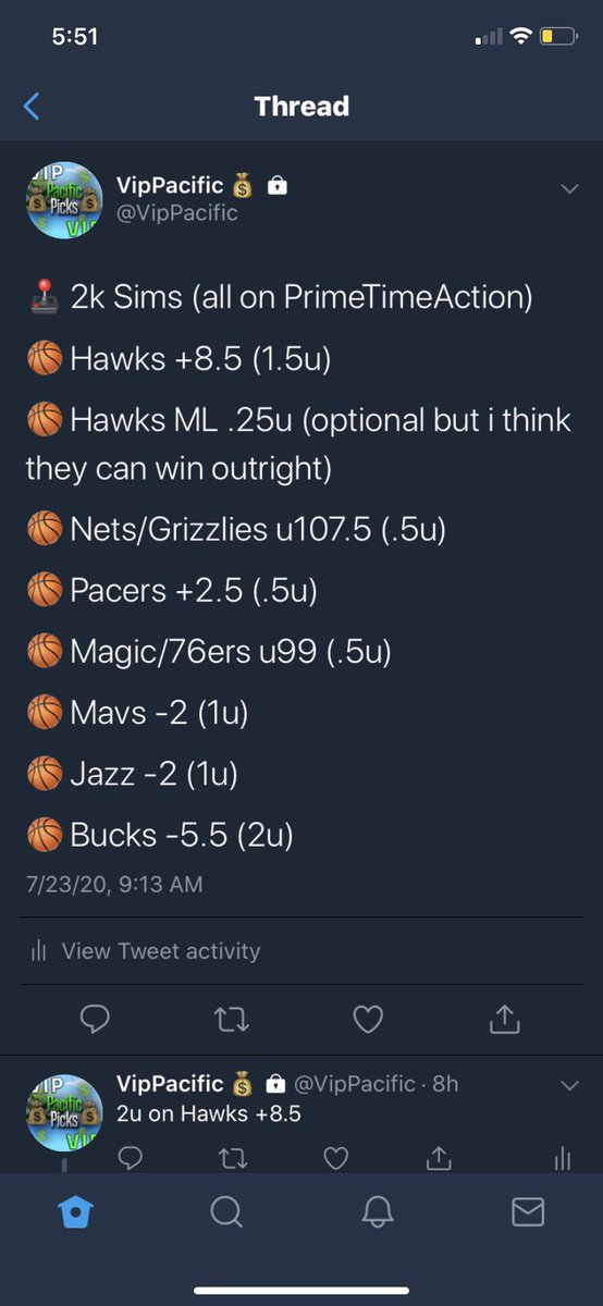 PacificPicks's tweet photo. ๐น 2k Sims 7/23 VIP Recap
Hawks +8.5 โ
Nets/Grizzlies u107.5 โ
Pacers +2.5 โ
Magic/76ers u99โ
Mavs -2 ๐ซ
Jazz -2 ๐ซ
Bucks -5.5 โ
๐ฅBoth 2u plays cash โ
๐จ5-2 +3.5u
#GamblingTwitter #2kbets #2kbetting #2ksim #2ksimbets #2ksims #bookmaker #primetimeaction #2kpicks https://t.co/u0gbCBppSl