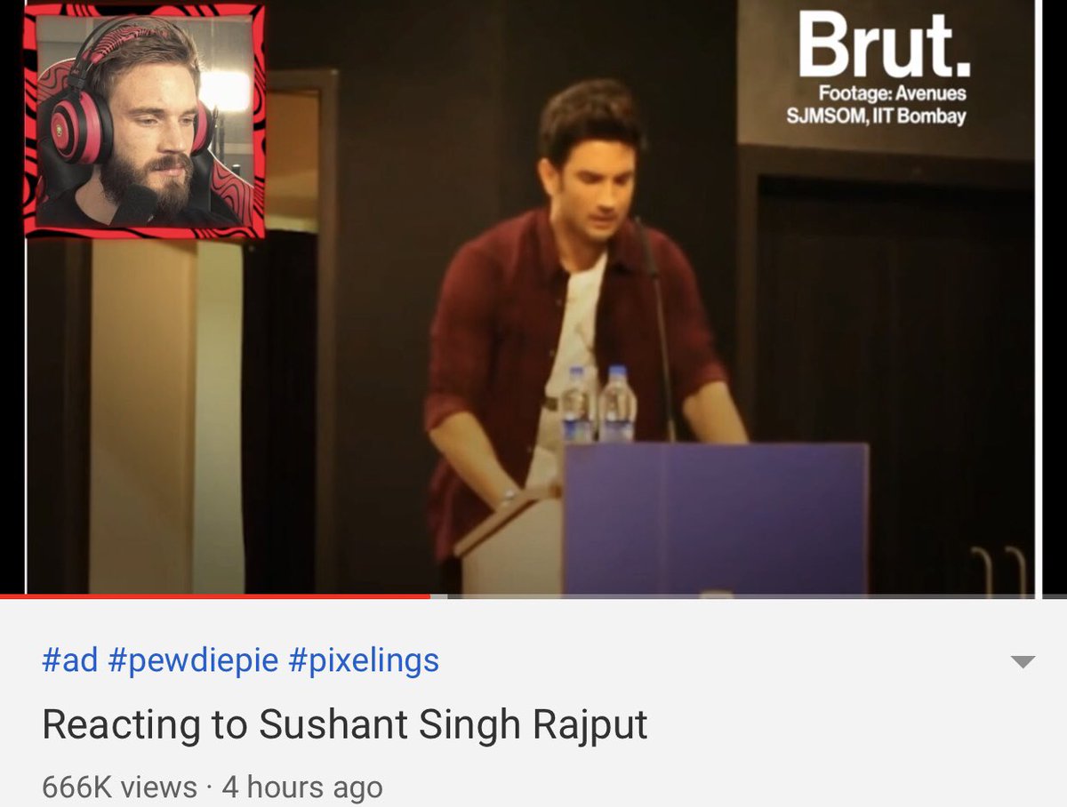 NorbertElekes's tweet photo. NEW: World's biggest YouTuber PewDiePie pays tribute to Bollywood actor Sushant Singh Rajput with his latest video. https://t.co/6OTHwom17y