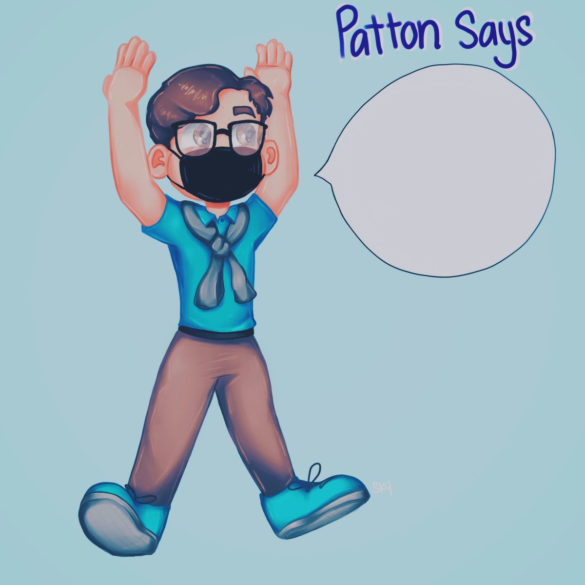 PotatoCookie4's tweet image. 🍪🤓Patton Says💜🐶
Decided to make some art for the white board boi
Couldn’t let him go with being a hypocrite so it was needed for a mask addition!! Ahaha! @ThomasSanders