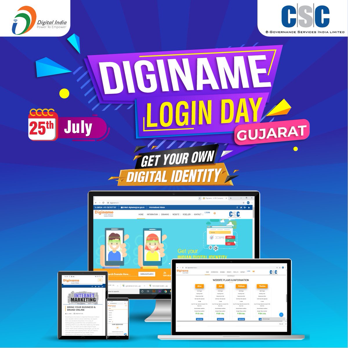Let’s have digital identity in digital world by registering your CSC Centre with Diginame. 

Spread your work though digital mode. <a href="/CSCGujarat/">CSC Gujarat</a>