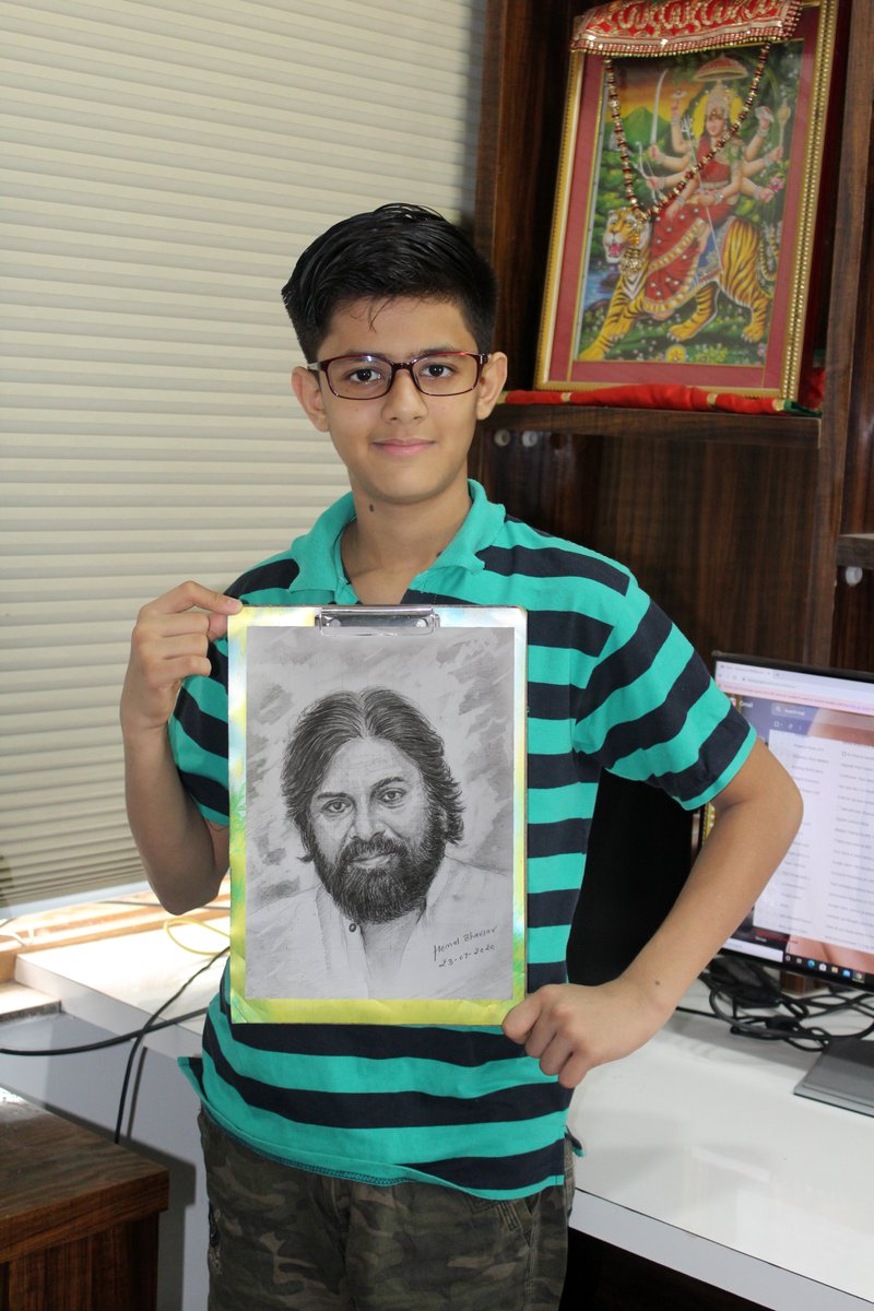 HemalBhavsar15's tweet photo. Hello @appusammangi Hon. Sir Shri Pawan Kalyan Ji, I am Hemal Bhavsar ,10 Years old student from Ahmedabad. Really, I am your big fan. I have prepared your portrait sketch. Give me your kind blessings. please share it 🙏 https://t.co/iA9NWSlE1S