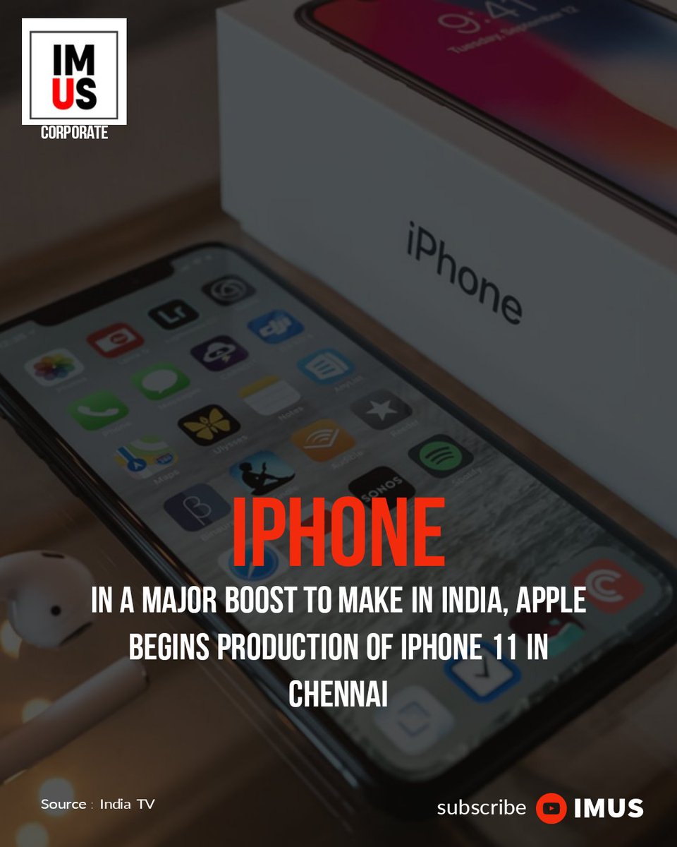 channel_imus's tweet photo. In a major boost to Make In India, Apple begins production of iPhone 11 in Chennai

@Apple
@channel_imus
#iphone #apple #foxconn #Chennai #India https://t.co/VUdlxV3vWf