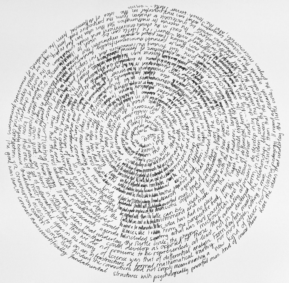 liviopacifico's tweet photo. "Ode to the Turtle". Synthesized handwriting plotted by #axidraw. Text by Seymour Papert. So many of us started programming with #LogoLanguage...
#plottertwitter https://t.co/NdKaoysri7