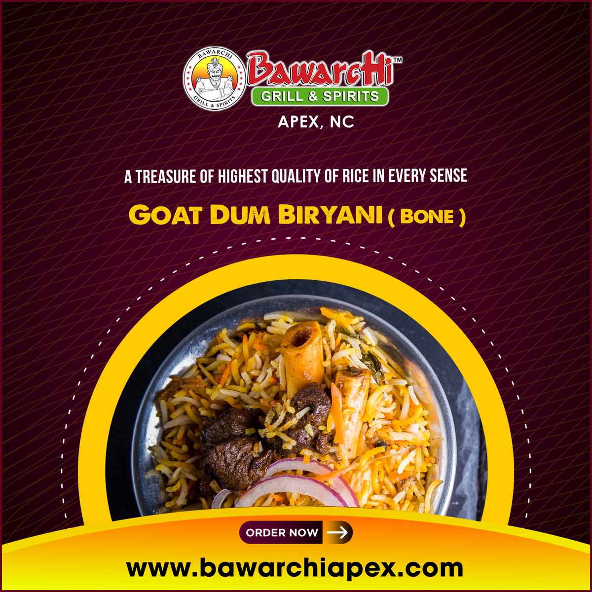BawarchiApex's tweet photo. A treasure of the highest quality of rice in every sense.🤗😋

Try our - Goat Dum Biryani (Bone)

Order online📲: https://t.co/P8Pw7UiNP1

#beer #wine #Cocktails #bawarchi #flavors #hangout #biryani #Delicious #yummy #loveforfood #southindian #indianrestaurant #bawarchiapex https://t.co/JZIjg3qSIa