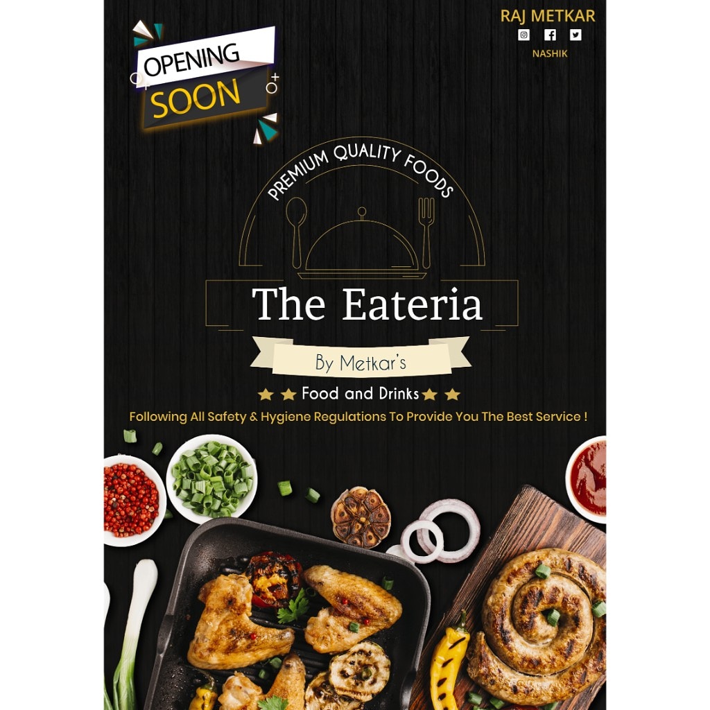 EateriaThe's tweet photo. The wait is finally over!! 
Opening Soon! 
The Eateria 
   By Metkar's 
By : @chef_raj_metkar 
.
.
.
.
.
#restaurant #food #foodie #foodporn #instafood #dinner #drinks #delicious #yummy #foodphotography #foodlover #nashik #lunch #chef #foodstagram #instagood #hotel #love https://t.co/AcxUmpqHlw
