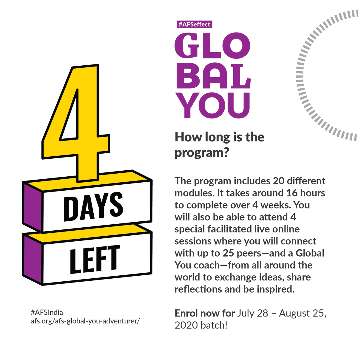 IndiaAFS's tweet photo. The AFS Global You program comes highly recommended by students like yourself! Create true connections with friends from places you’ve never visited before and open your mind to new possibilities. 
Save your spot now at https://t.co/rLg2gUtk17  
#AFSEffect #GlobalYou #community https://t.co/LQFutY89bn