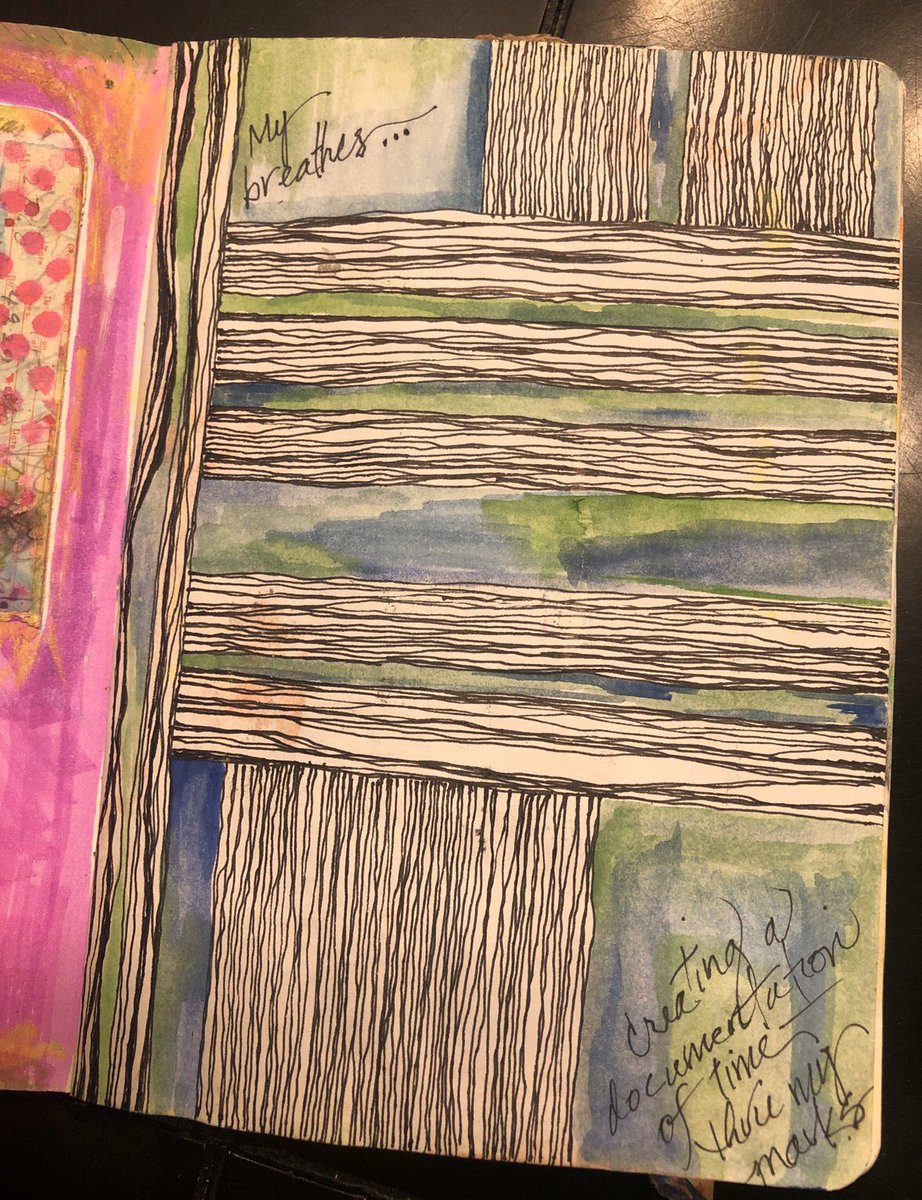 dewestudio's tweet photo. A6: Mindfulness is an important teaching tool right so I’ve found several ways to remind my kiddos that art is a natural way to practice - colors, textures and sounds pull us into the moment. Using music &amp; art can work wonders! Have your Ss document their breathes! #k12artchat https://t.co/CrxA5KWDha