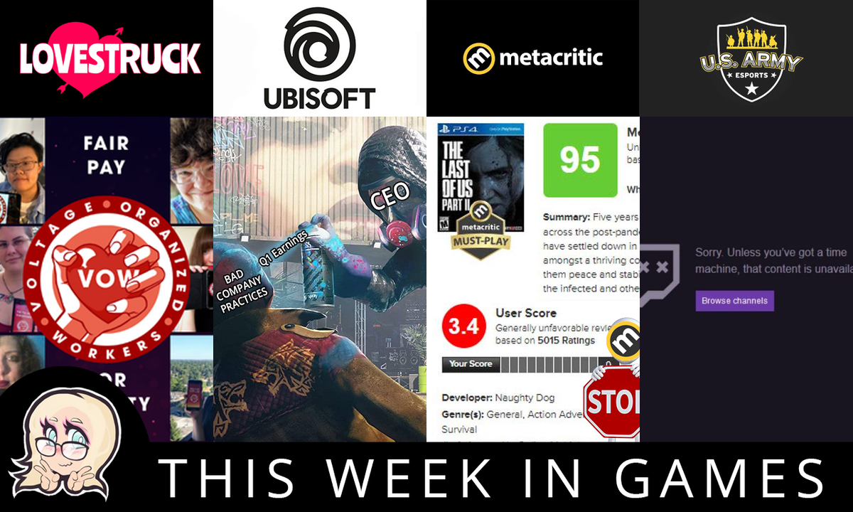 callieRansom's tweet photo. This week in games (17/7 -24/7) a weekly twitter thread
Working conditions, Metacritic changes, and the US Army removes itself from Twitch
#gaming #gamingnews #thisweekingames https://t.co/Nf4jhO6J0k