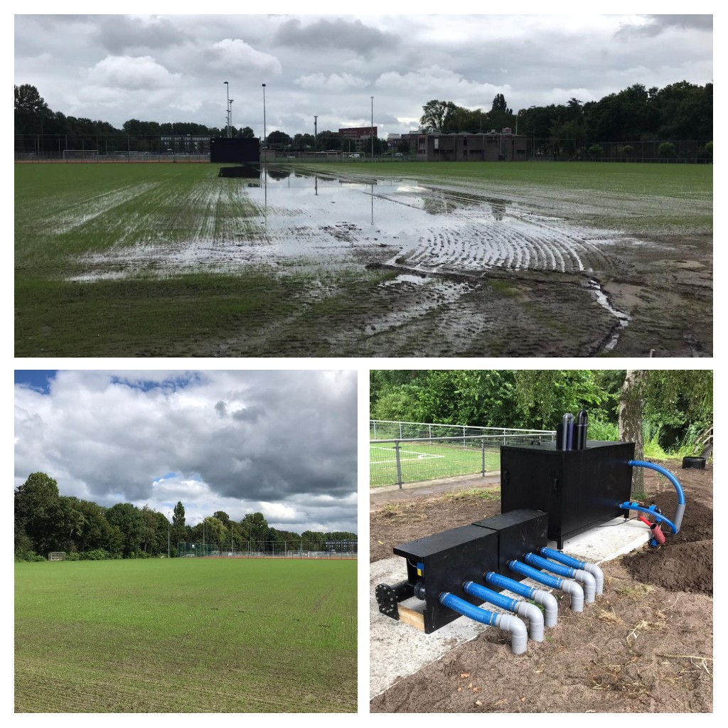 De eerste test met de #DrainTalent voor de gemeente Amsterdam is zeer succesvol! Het systeem was in staat om in no time het veld droog te trekken voor een optimale grasgroei. Nu bezig met de afstelling voor het volautomatisch inregelen van water toediening en onttrekken.
