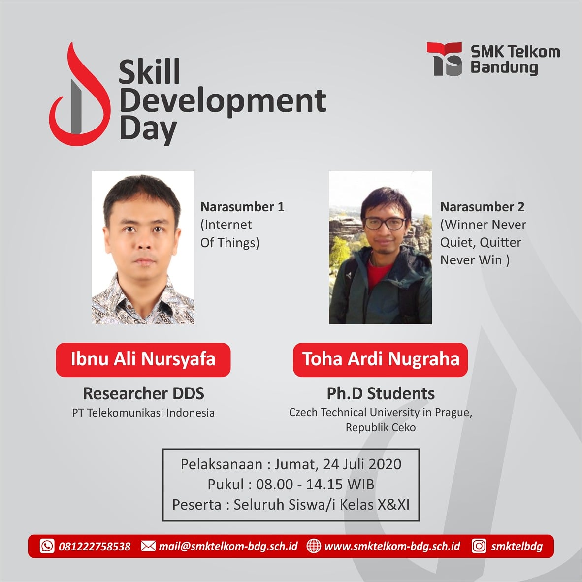 Hi sobat prima!
Setiap hari jumat SMK Telkom Bandung mengadakan pengembangan skill untuk siswa/i nya loh
.
Kamu pengen meningkatkan skill juga? Nanti kami buka sesi di youtube deh. Stay tune..