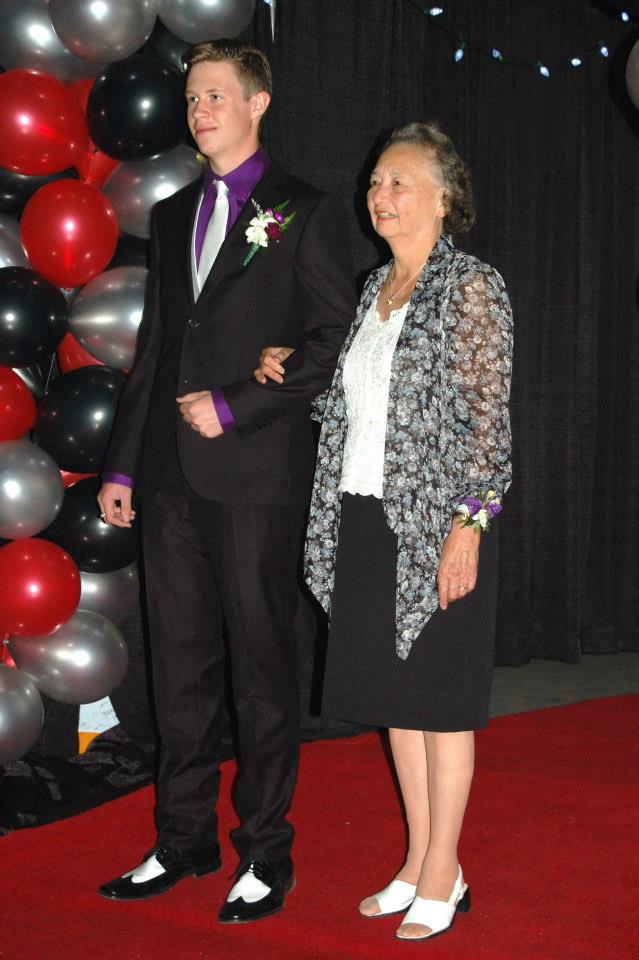 So my son asked Granny to be his date. She was reluctant at first, concerned he'd rather go with a girl from his class. He said he could do that any time, but only had one chance to make sure she went to a prom. Granny was a HUGE HIT at grad! /7