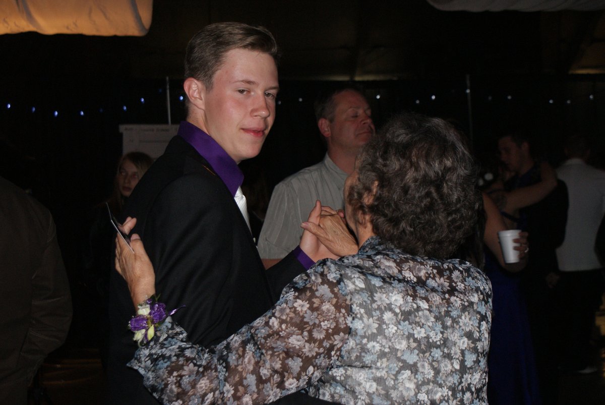 So my son asked Granny to be his date. She was reluctant at first, concerned he'd rather go with a girl from his class. He said he could do that any time, but only had one chance to make sure she went to a prom. Granny was a HUGE HIT at grad! /7