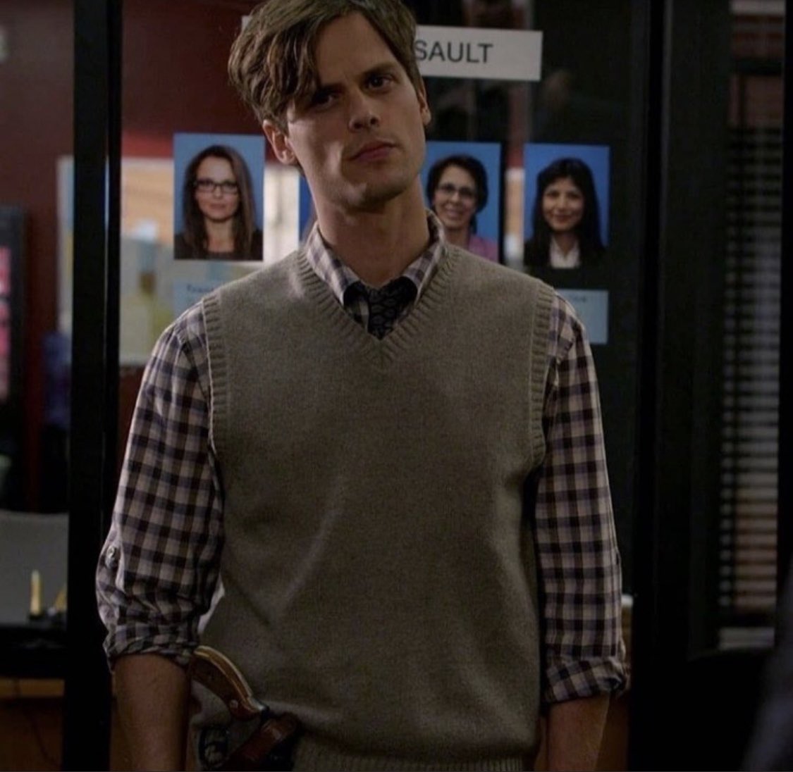 hollandspugh's tweet photo. spencer reid in his cute little sweater vests is something we should all have on our tl https://t.co/hFbgm1PgfZ