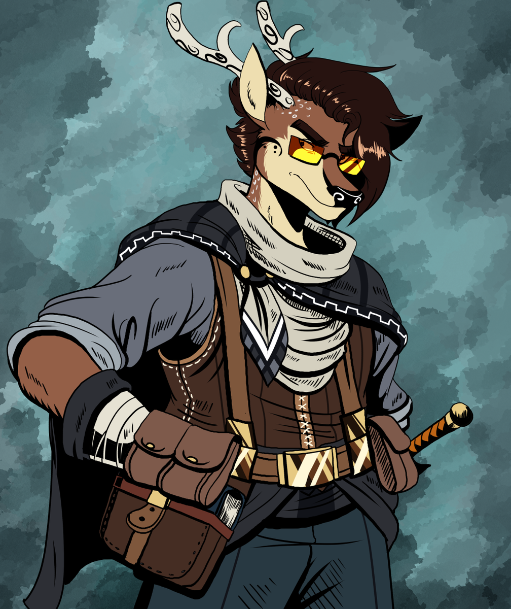 volkenfox's tweet photo. Felt like taking a crack at another design. This time a Graviturgy wizard, or one that controls gravity, density, and magnetism. There's no "deer" humanoids in D&amp;D to my knowledge, so I used Satyr as a character base. I'll have to try drawing him in action sometime! 
#anthro #DnD https://t.co/Q5XZxw9735