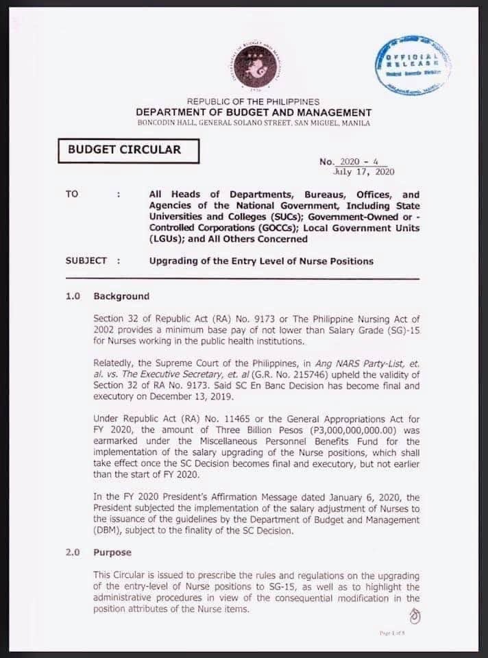 docangelina1's tweet photo. Can DBM clarify this circular??? I am also confused. Supreme court decision is for the entry level of Nurses at SG 15 from SG 11, so our nurses expectation is that Nurse II to VII salary will also increase. How come there’s a modification in the position??? https://t.co/Hkt2BDPToe