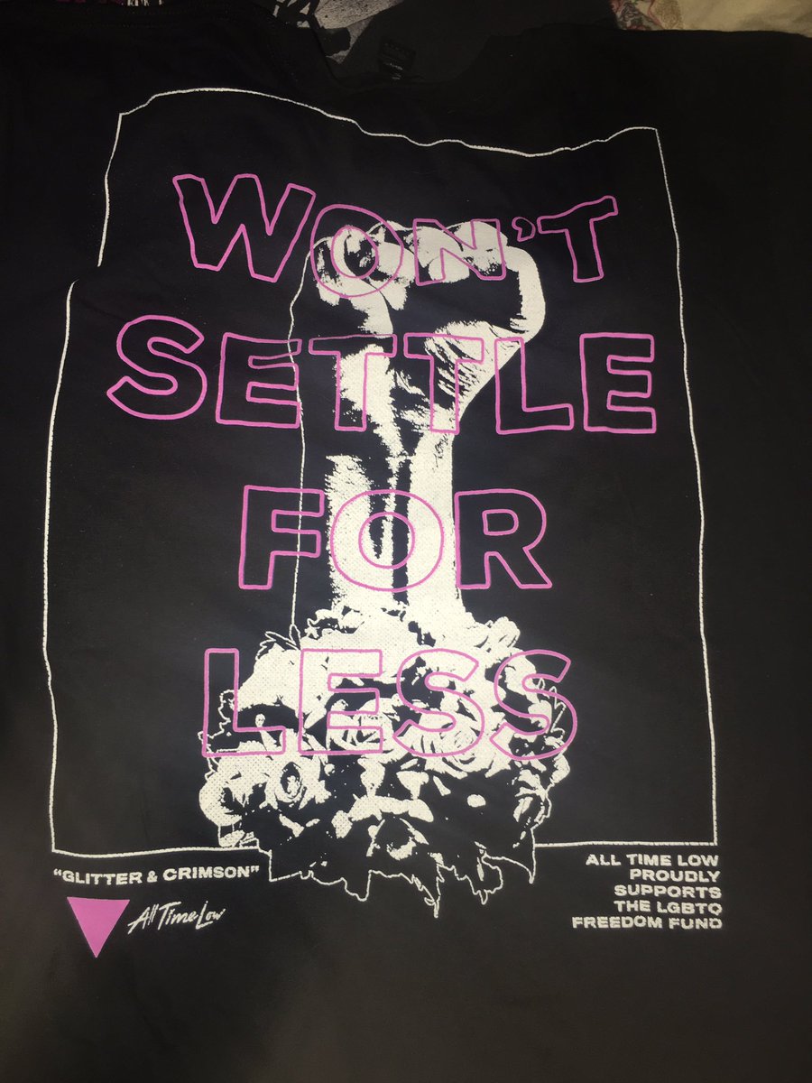 SporadicJills's tweet photo. I always buy a shirt during #pridemonth and this year I snatched up this @alltimelow one. Kinda sad this is the back of it Cause I dig it. #alltimelow #glitterandcrimson #lgbtqfreedomfund #wontsettleforless https://t.co/QwsstnJxlj
