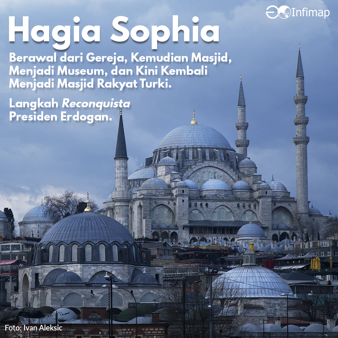 InfimapID's tweet photo. Jumat ini (24/07/2020), Hagia Sophia resmi menjadi masjid! Simak perjalanannya di thread ini! #HagiaSophiaMosque #HagiaSofia #Ayasofya #Erdogan https://t.co/VP69WOU14U