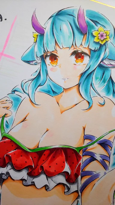 お絵描き投稿✨
デルミンのスイカ いろいろ美味しそう? 人気のいないビーチで色々したい。
#コンパス #アナログ絵
#絵描きさんと繫がりたい 