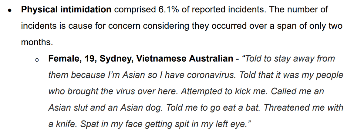Here's an example of physical intimidation from the report. A Vietnamese-Australian woman was targeted.