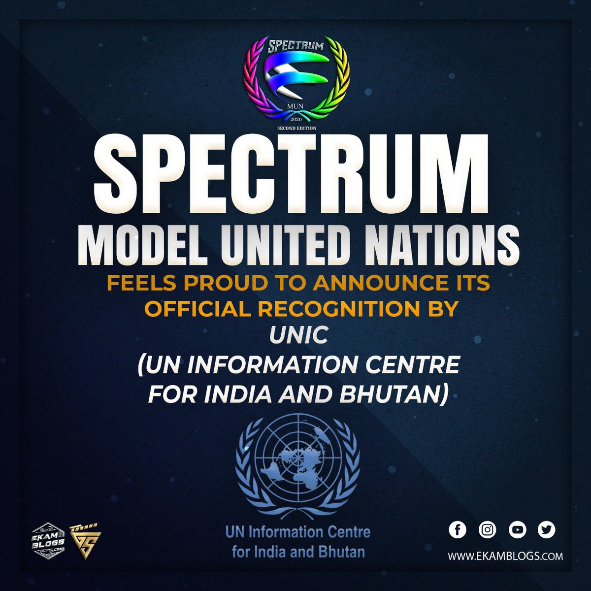 MunSpectrum's tweet image. The Spectrum Model United Nations Feels proud for announce it’s Official Recognition by UN Information Center for India and Bhutan in collaborating terms