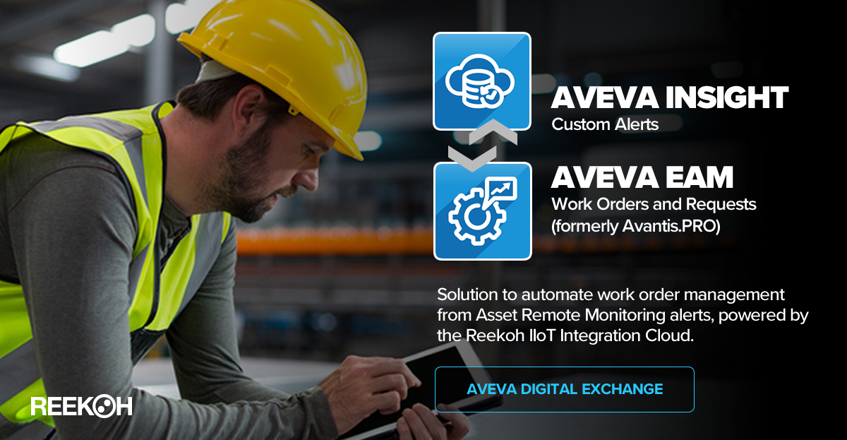 ReekohHQ's tweet photo. Our latest solution is on the #AVEVA Digital Exchange. Quickly integrate alerts from AVEVA Insight cloud monitoring with work order management in AVEVA Enterprise Asset Management (formerly Avantis PRO). 
#IIoT #remotemonitoring #industry40 #integration https://t.co/OS2VZMjqWn https://t.co/mO33hTRNF6