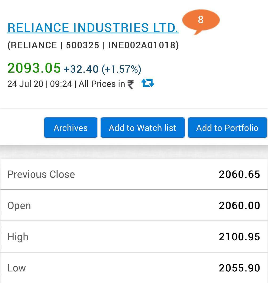 Geetu_Moza's tweet photo. Fresh life high for #RIL
2100
#RelianceIndustries #RelJio #JIO https://t.co/2PFzZctuc5