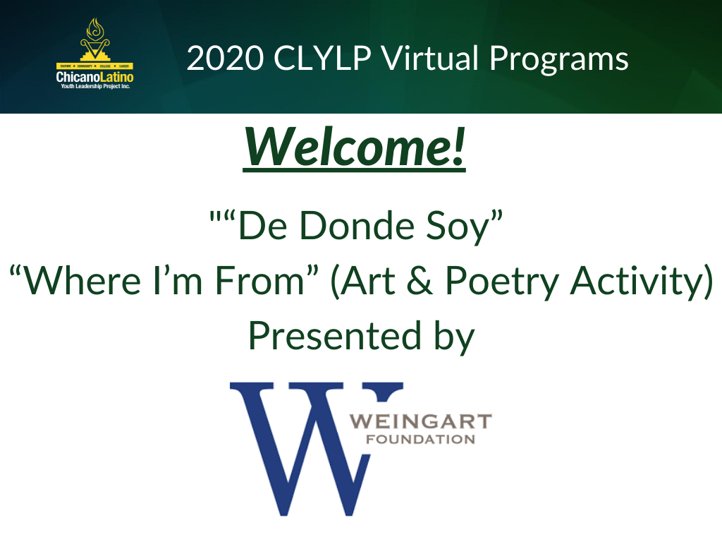 CLYLP's tweet photo. Can you believe that #CLYLPDigital Week 2 is over?
Tonight our participants joined sessions around this week's theme of "Culture". Thank you to @FiatChrysler_NA, #WeingartFoundation and the @LatinoCommFdn for your support of #CLYLP! https://t.co/yAjlYbRgt3