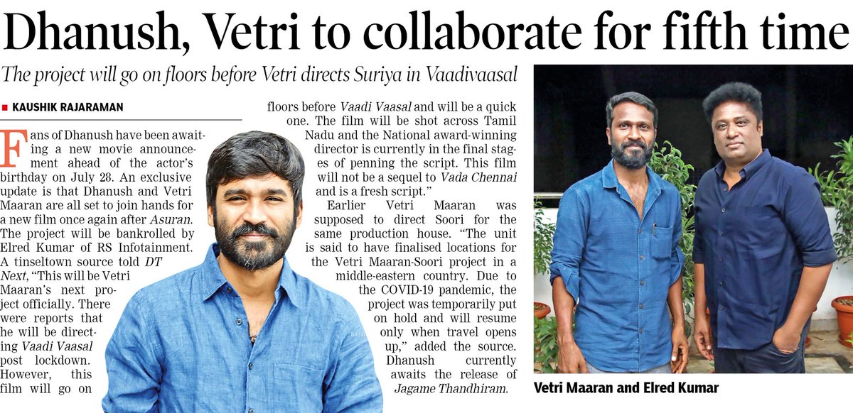 southchennaidfc's tweet photo. #Breaking: Director @VetriMaaran's immediate next project is to be with @dhanushkraja, produced by #EldredKumar's #RSInfotainment! Project to begin immediately after #lockdown lifts
Another sambavam loading...🔥🔥🔥
#JagameThandhiram #Karnan
@VelrajR @DirectorS_Shiva https://t.co/fszNgBI5eE